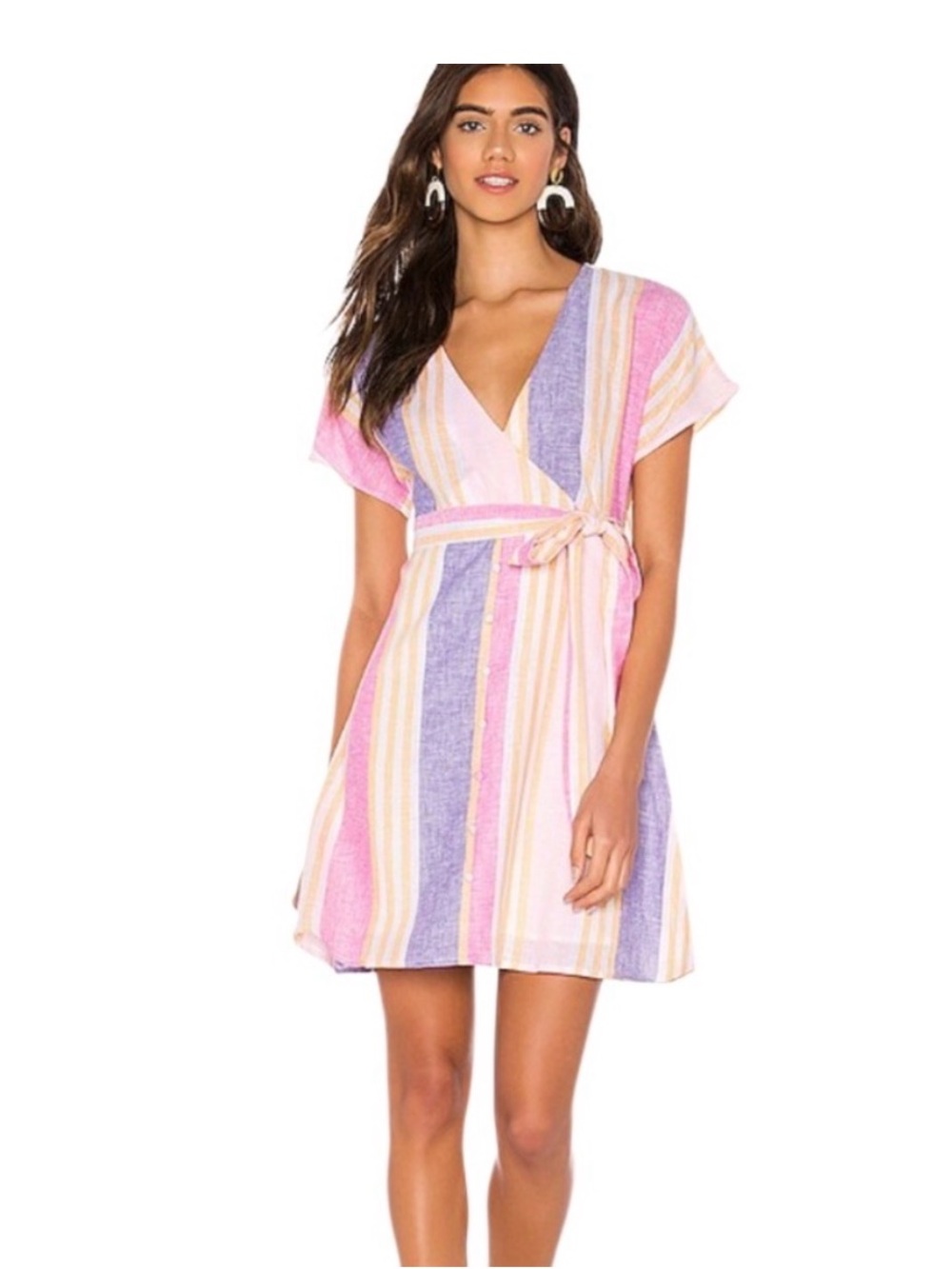 Line & Dot Linen Striped Mini Dress - S